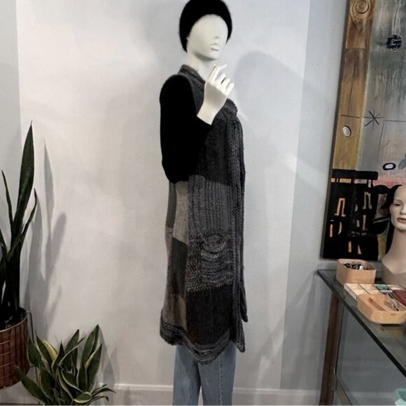 Vintage Boho Alpaca Patchwork Knit Long Vest - Picture 3 of 12